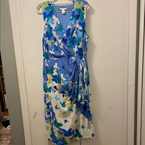 London Times Blue V-Neck Sleeveless Midi Dress